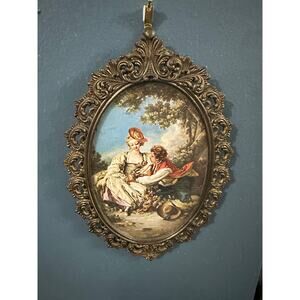 Vintage Ornate Italian Picture Frame Metal Oval Italian Rococo Hollywood Regency